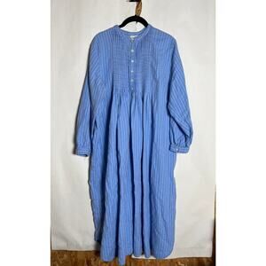 L.L. Bean Prairie Cornflower Blue Pleated 100% Cotton Nightgown XL *PETITE*